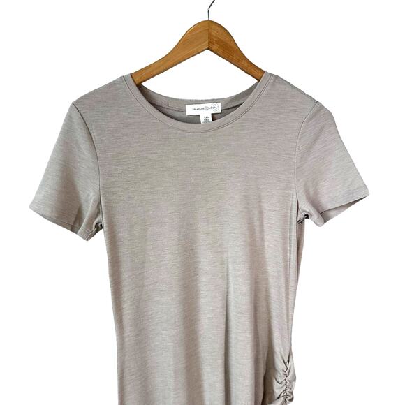 Treasure & Bond New Womens Short Sleeve Side Ruched T-Shirt Dress Taupe XXS - Picture 4 of 10
